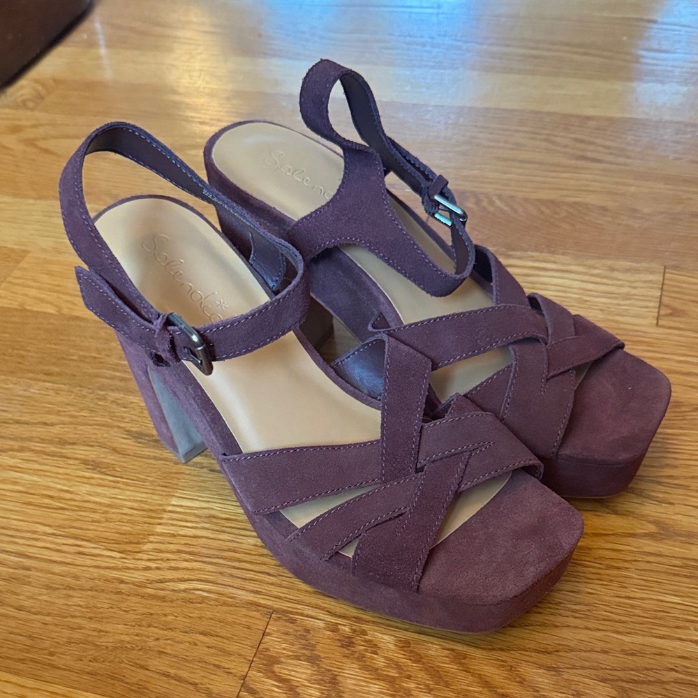 Splendid Piper Suede Platform‎ Heeled Sandals Size 9 Maroon